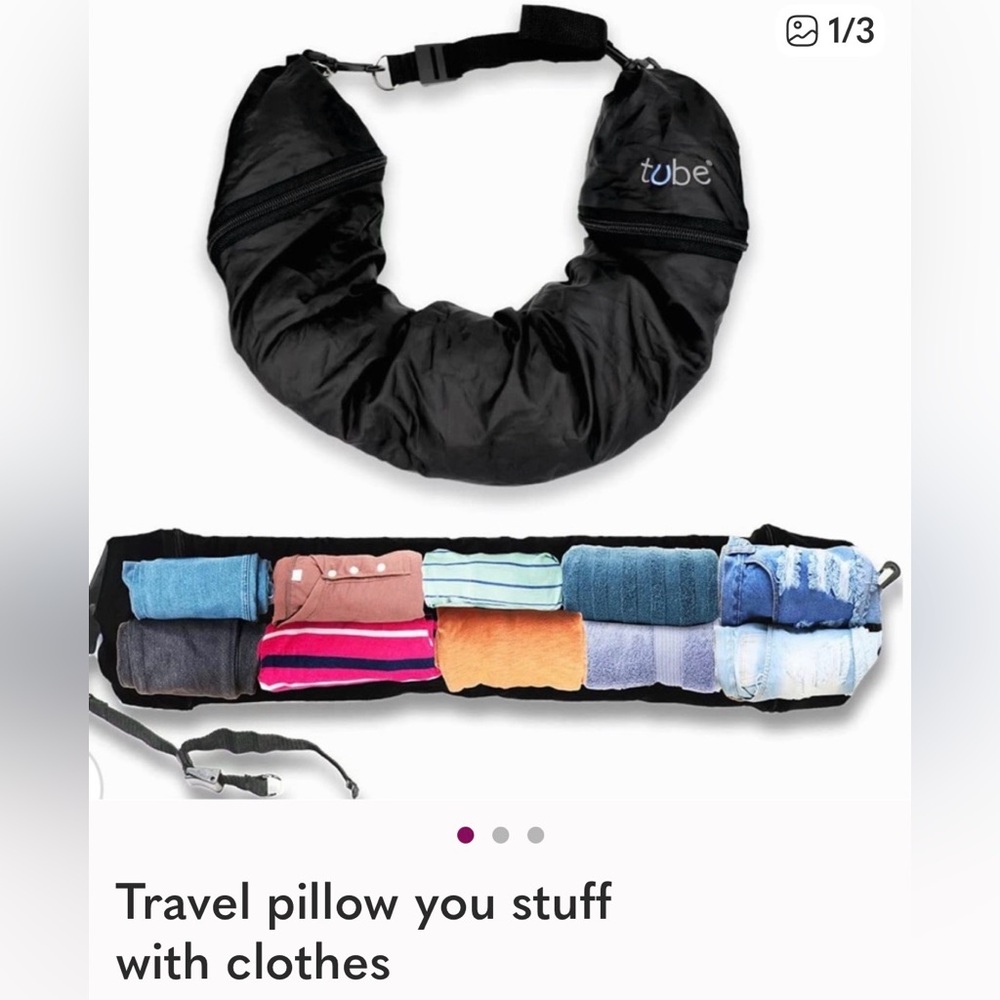 Black stuff-able Travel Pillow with Storage